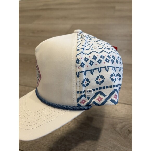 PUMA Men's 5-Panel Tech Snapback Golf Hat Cap White Glow Blue New Aztec Pattern - Picture 2 of 6
